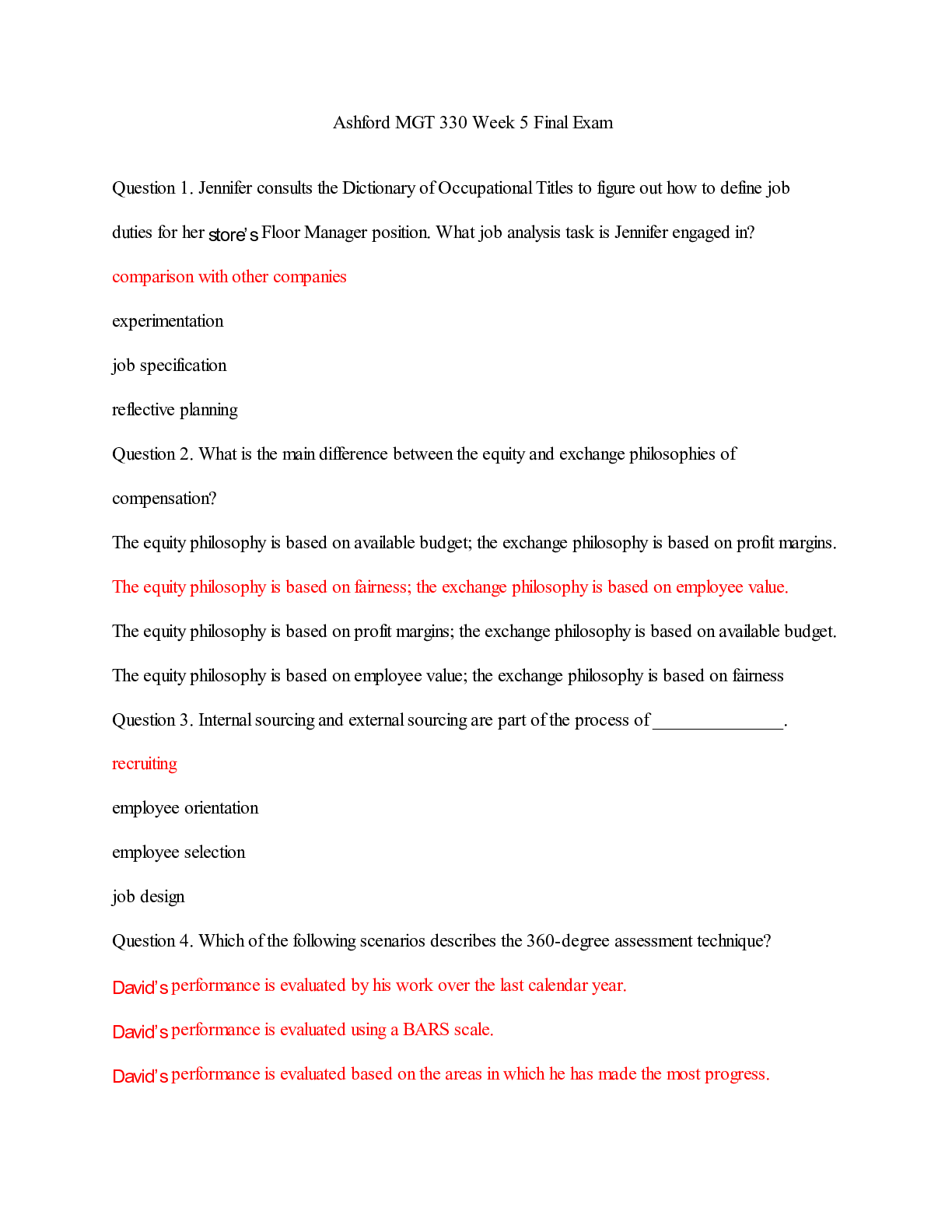 Preview of Ashford MGT 330 Week 5 Final Exam/Ashford MGT 330 Week 5 Final Exam